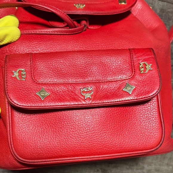 VTG MCM  Red Leather Backpack with Gold Accents - Picture 3 of 16